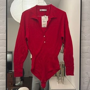Zara NWT Limited Edition Red 100% Wool Bodysuit